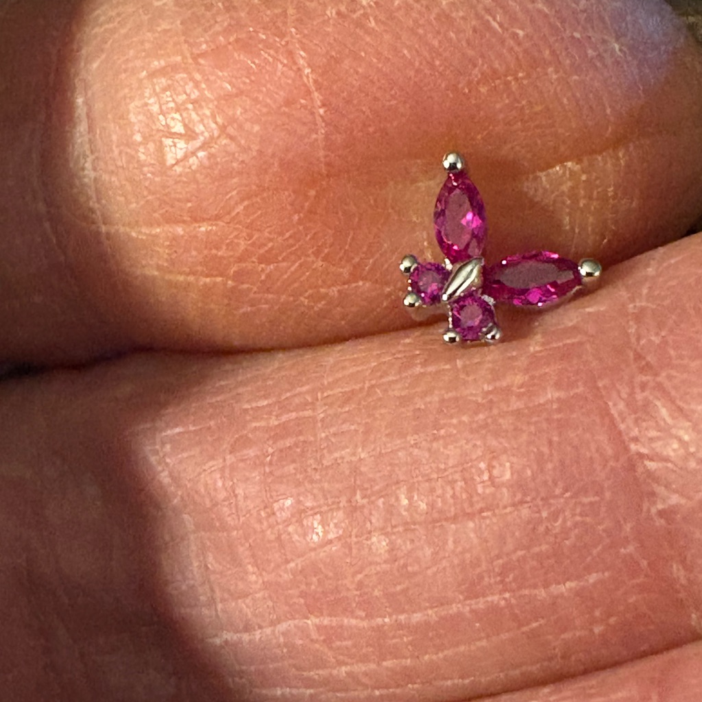 Nose Ring Nose Rings 20g Pink Butterfly Nose Stud Surgical Steel Silver Tone